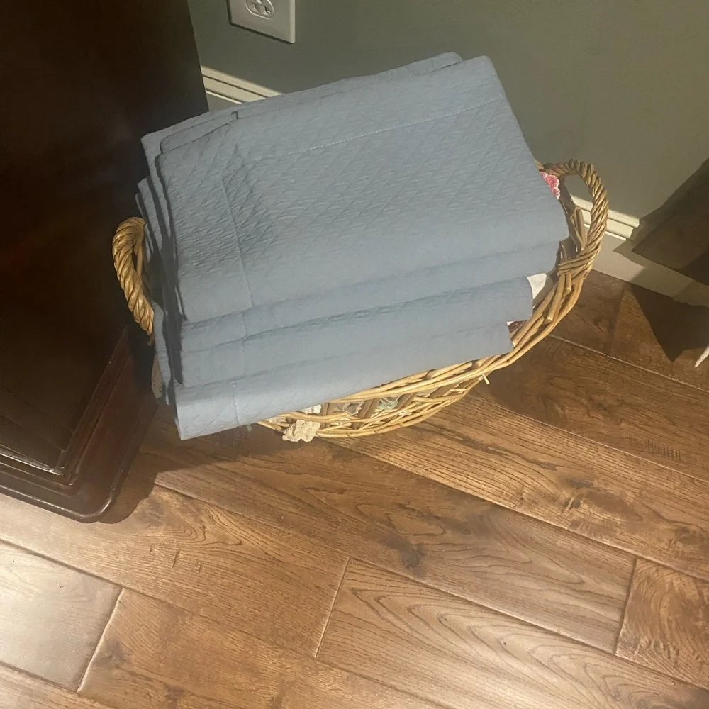 4 Restoration Hardware Blue Quilted Rectangular Accent Pillow Covers.